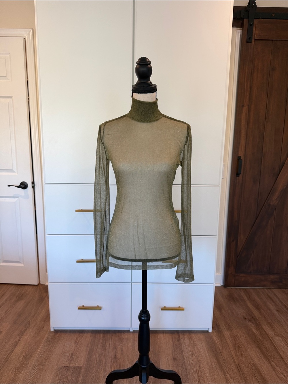 Missoni Olive Sheer Long-Sleeve Turtleneck Top